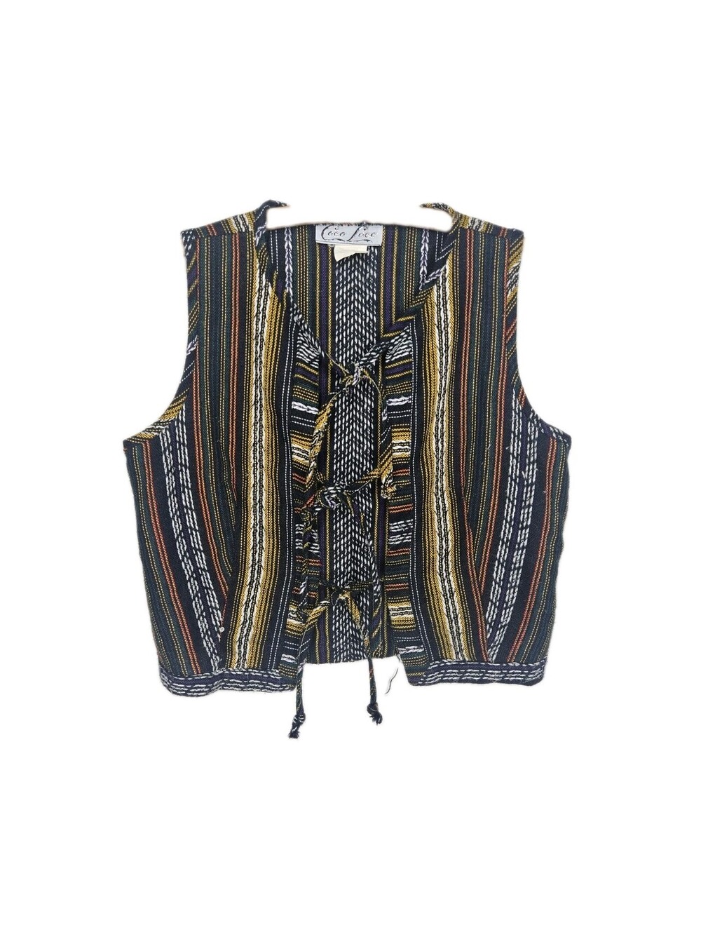 Vintage 1970s Vest Top Tie Front Retro Boho Womens Small 5/6 Blanket Shirt USA